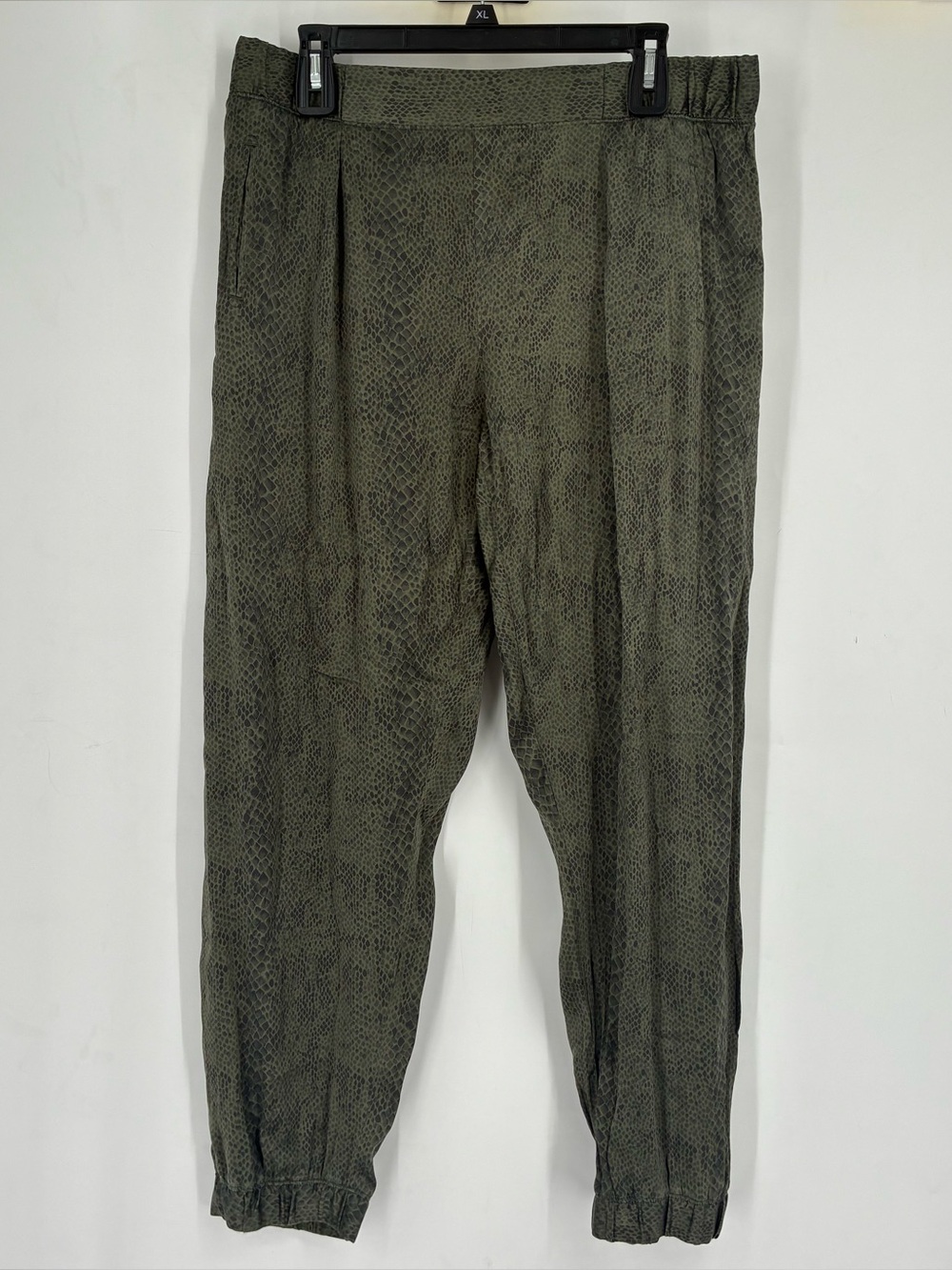 ATM Large 100% Silk Green Snake Print Pants Straight Pull On Event Satin Animal